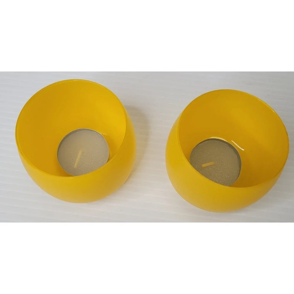 JG Durand France Votive Candle Holders Set 2 Yellow Glass 1995 Vintage New w Box